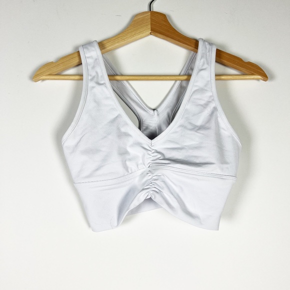 Alo Yoga Women's Wild Thing Ruched V Neck Racerback Athletic Sports Bra White XS - Picture 1 of 3